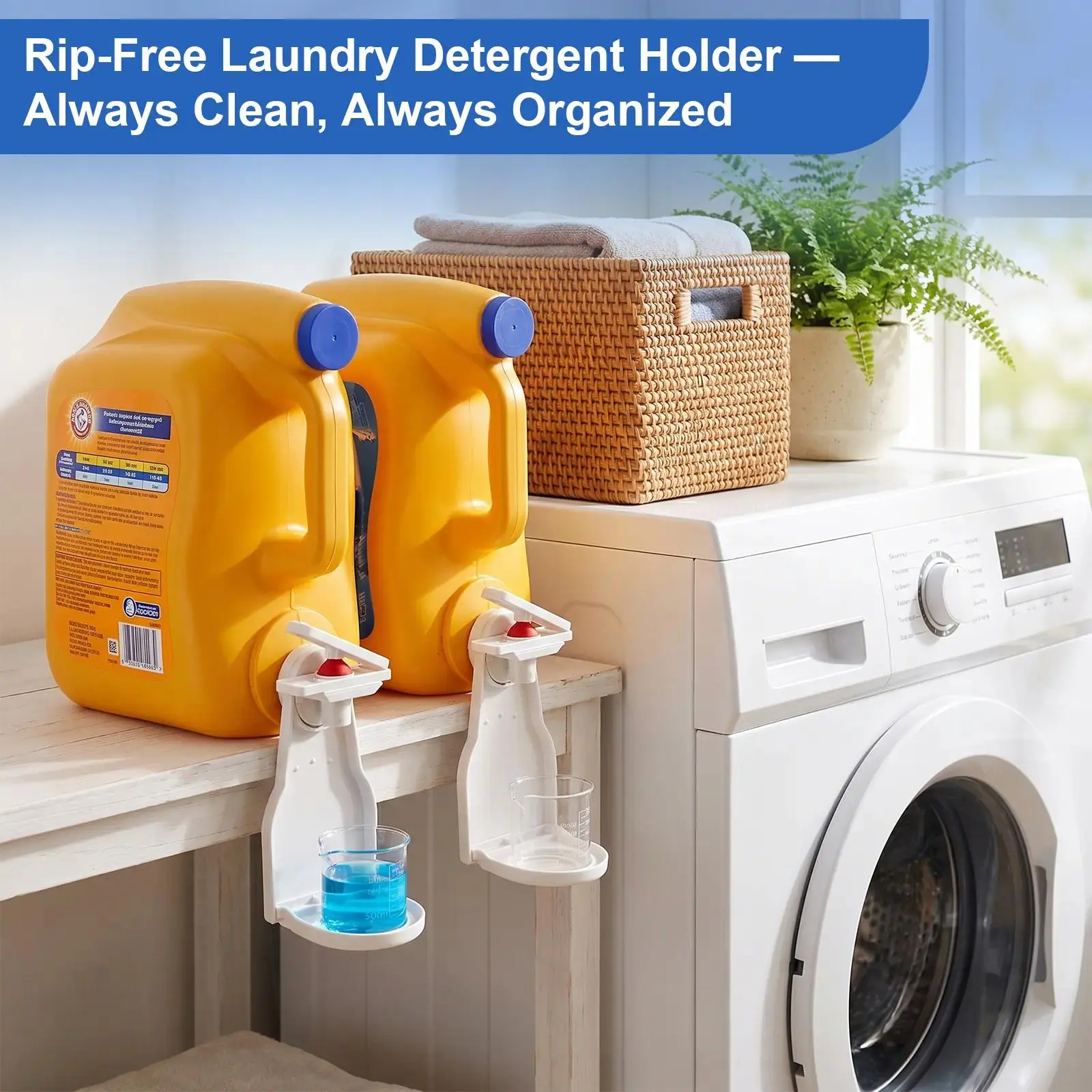 Multifunctional Synthetic Compact Detergent Dispenser & Cup Holder, Laundry Room Organization Solid Plastic Organizer with Built-In Drip Tray, Leak-Proof Bottle Spout & Easy-Press Switch for Smooth Pouring, Containers