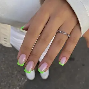 Green French Style Fake Nail with Tape & Nail File, 24pcs/set Fashion Press on Nails for Women & Girls DIY Nail Art, Elegant Stick on Nails Kit, Nail Tips Kit
