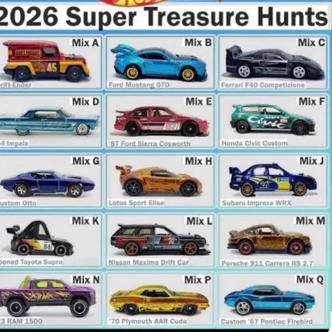2026 Hot Wheels Super Treasure Hunt Diecast Model Cars - Diverse Specialized Lineup from Mix A to Mix Q Case Collectibles