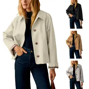 Women's cut windbreaker classic collar oversized casual jacket with checkered liningRAIMENTRY