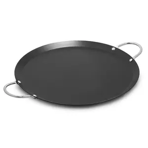 9in Carbon Steel Nonstick Round Comal with Metal Handles, Black