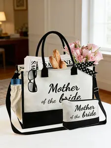 Bride Mother Theme Tote Bag Set, Durable Large Capacity Shoulder Crossbody Bag, Side Water Cup Pocket, Wedding Gift, Organizer Pouch, Storage Tote Bag
