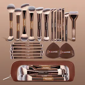Maange 22-Piece Makeup Brush Set with 19 Brushes, 2 Powder Puffs, Storage Bag, Foundation Brush, Blush Brush, Eyeshadow Brush, Mascara Brush, Blending Brush, Face Makeup Brush Makeup Tools Set