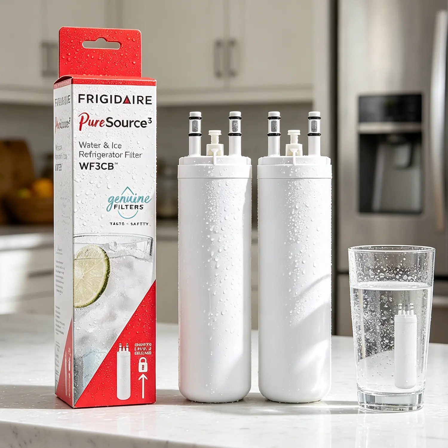 WF3CB Refrigerator Water Filter Replacement - 1pc Easy Installation Direct Swap with Versatile Compatibility, Water Filtration System Upgrade for PureSource 3, 706465, WF425, PS3412266, AP4567491, 242017800 Kitchen Non-Battery Filter