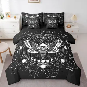 Feelyou 7-Piece Boho Moth Bedding Set - Gothic Bed-in-A-Bag with Bohemian Moon Stars Comforter, Sheets and Multi-Size Bedding Supplies