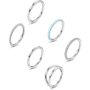 FLORIDECO 6PCS 18G Surgical Steel Nose Rings Hoop for Women Men Small CZ Clicker Hinged Septum Piercing Jewelry Lip Helix Cartilage Conch Tragus Rook Daith Earrings Steel Gold-tone 8MM 10MM Daily Elegant Convenience Nose Cuff