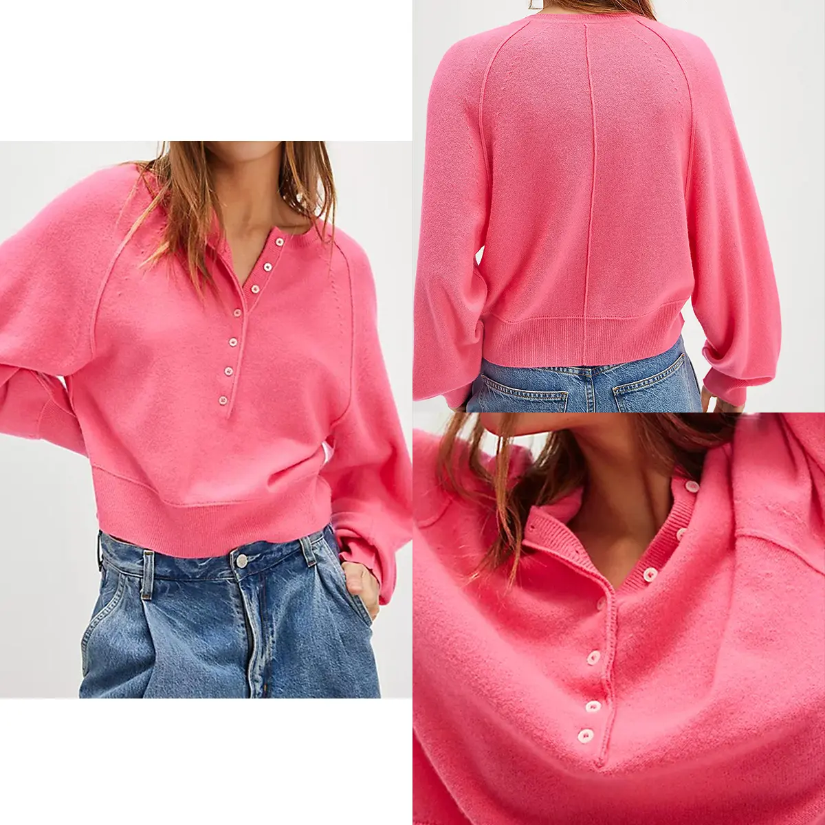 Bienmorn Oversized Henley Sweater Women Caramel Brown Button Front Knit Pullover Lightweight Casual Loose Long Sleeve Top Fall Layering Outfit