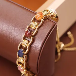 Classic Medieval Colorful Zircon Bracelet Light Luxury Fashion Retro Bangle High-end Sense Jewelry hand knotted eye of ra