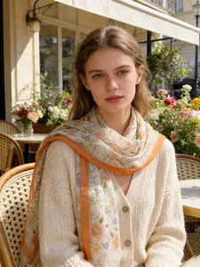 Spring Summer Women's Fashion Thin Floral Print Silk Scarf Shawl, Sun Protection Breathable Neck Wrap, Elegant Fitted Design