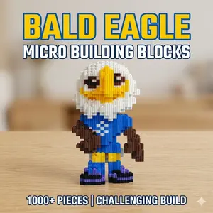 Cute Eagle Mascot Micro Building Blocks - DIY Mini Bricks 3D Puzzle Toy, Soccer Fan Souvenir Desktop Decor, Fun Immersive Game