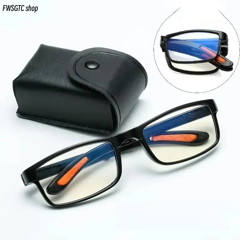 Unisex Folding Reading Glasses with Storage Case, Retro Portable Pocket Anti Blue Light Presbyopia Eyeglasses, High-Quality Black Lightweight Eyewear for Men Women, Ideal for Daily Reading, Office Work and Travel Use