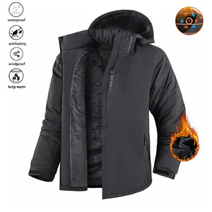 Men's Winter Thermal Lined Outerwear - Waterproof, Windproof Hooded Ski Jacket with Thick Fleece Lining, Insulated Outdoor Sports Coat for Skiing, Hiking