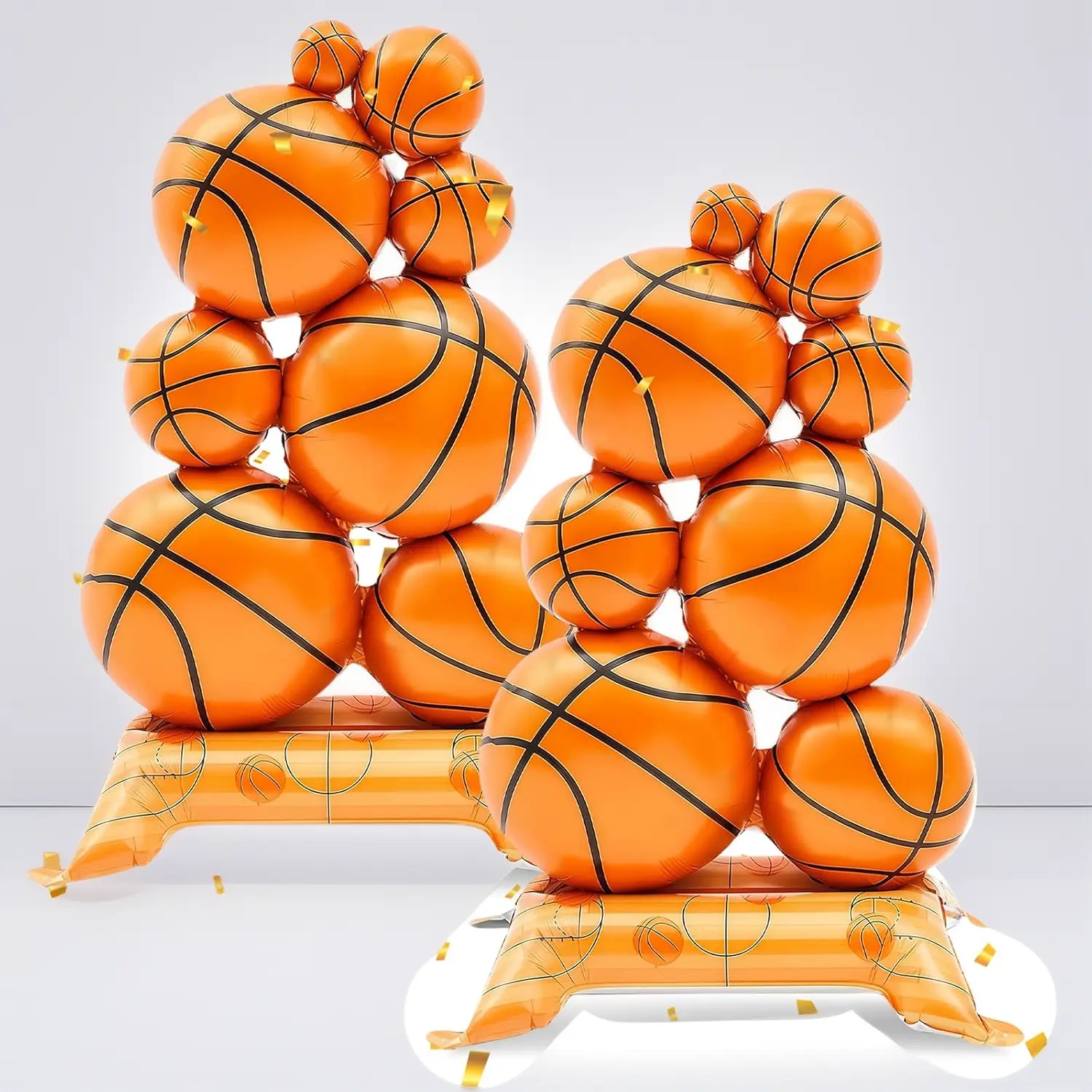 2-Pack Giant Foil Basketball Balloons, 3.5ft Self-Standing Party Decorations with Field Base for Sports Themed Parties & Game Day Celebrations, Foil Balloons, Party Decor, 3.5Ft Height