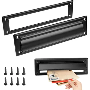 1 Pack 13inch Mail Slot Stainless Steel Mail Slot Cover for Front Door to Keep Mails Intact Black