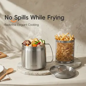2-Liter Food-Grade 304 Stainless Steel Oil Pot Set (Including Frying Basket And Fine-Mesh Oil Filter Screen), Heat-Resistant, Induction Cooker Compatible, Suitable For Oil Storage, Filtration & Frying, Large-Capacity And Multi-Functional