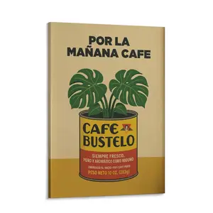 Por La Mañana Cafe Canvas Wall Art - Vintage Spanish Coffee Can Poster -Monstera Plant Art Print - Retro Latino Kitchen Decor Gift for Coffee Lovers,Vibrant Hispanic Latino Apartment Room Decoration,Father's Day Gift,Class of 2026