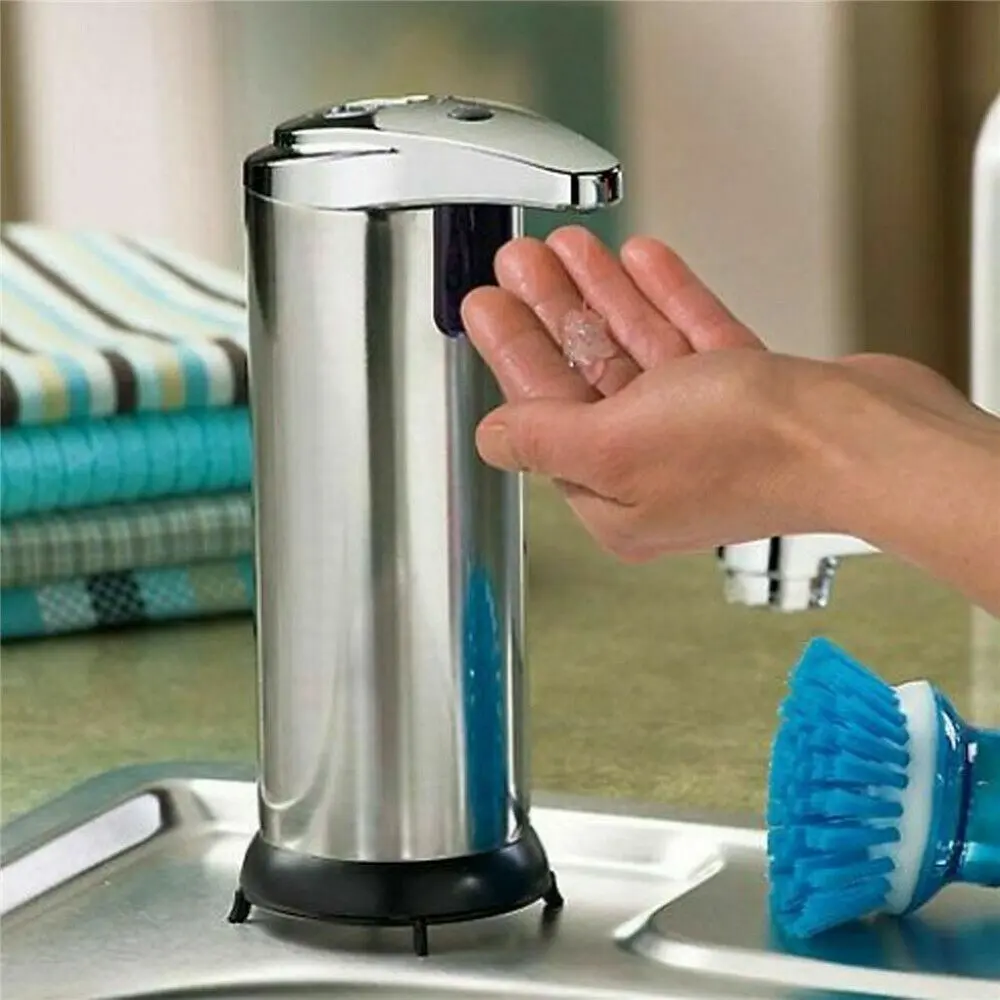 250 ml Stainless Steel Touchless Soap Dispenser - Bathroom Infrared Sensor Accessory, Hands-Free Automatic Cleaning Pump, Leak-Proof, 182x107x73mm, Modern Home Supply for Kitchen, Schools, Hospital, Home Kitchen, Auto Soap Dispensers