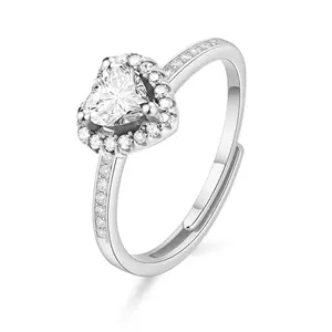 Swaveo Eternal Heart Promise Ring – 925 Sterling Silver Adjustable Heart-Shaped Halo Ring for Girlfriend, Anniversary, or Birthday Gift (One Size Fits All)
