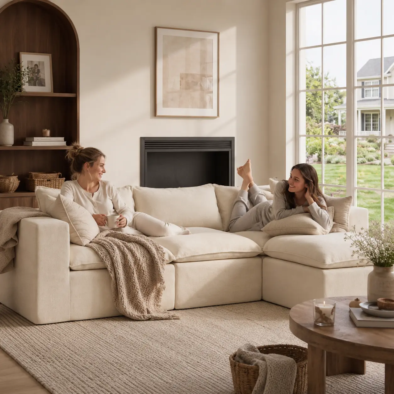 UDPATIO Modular Cloud Chaise Couch with Fixed Arms, Chenille Boneless Sectional Sofa, Deep-Seat Pre-Assembled Couch with Removable Washable Cover for Living Room Modern Home Decor