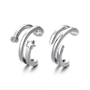 FlashyStudioNYC Star Multi Layer Ear Cuffs, Mismatched Star Earrings, No Piercing Ear Cuffs Earrings, Set of 2 Star Earrings