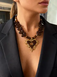 Acrylic Resin Stainless Steel Heart Pendant Necklace, Vintage Luxurious Design, Geometric Pattern, Mermaid Style, Gold Plated, Women's Jewelry, Exquisite Jewelry Gift, Fall Winter, Fashion Accessory Necklace