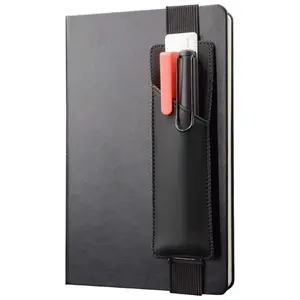 PU Leather Elastic Strap Pen Holder - Adjustable, Detachable Loop for 8-11" Hardcover Notebooks, Journals - Tablet & Computer Stylus Accessory, Black