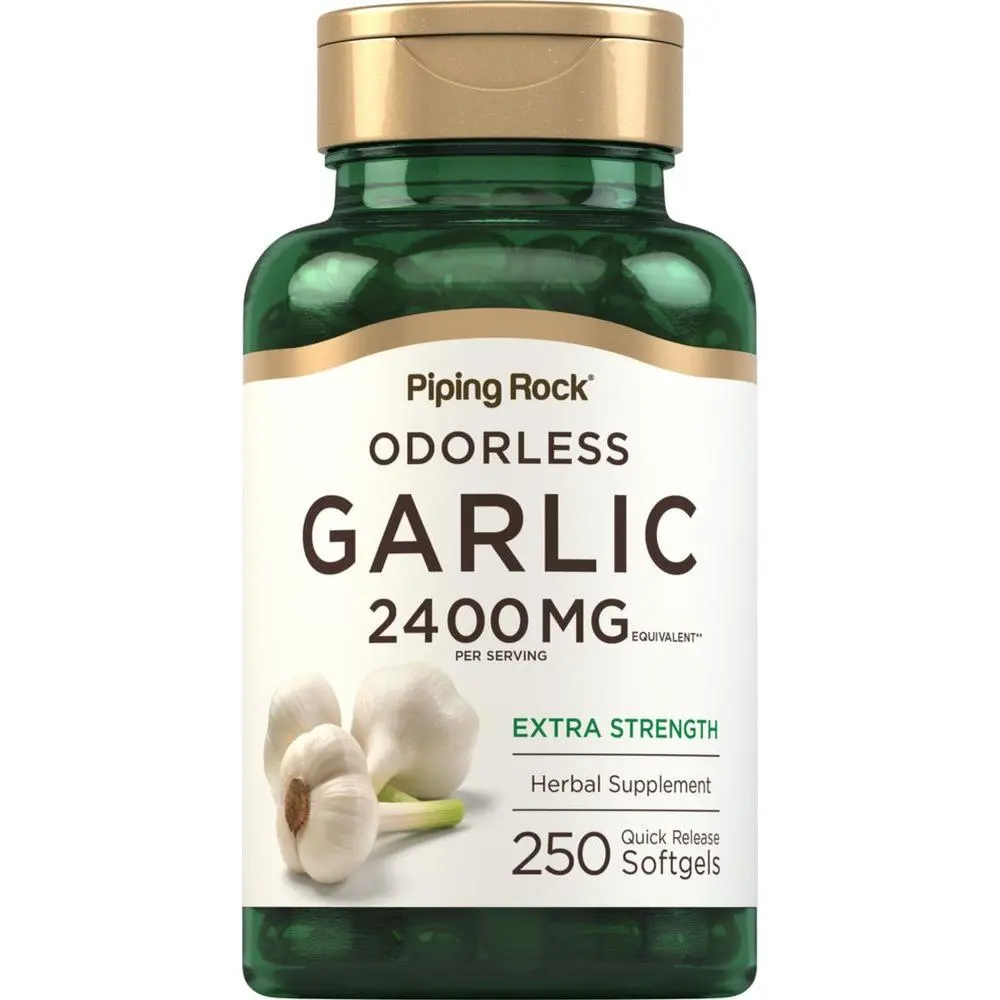 Piping Rock Odorless Garlic Supplement 2400mg | 250 Softgels | High Potency Herbal Extract | Extra Strength Pills | Non-GMO, Gluten Free