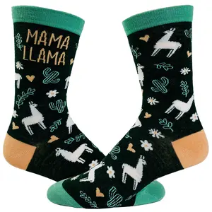 Women's Mama Llama Socks Funny Alpaca Mother's Day Cute Animal Novelty Footwear Funny Graphic Socks Comfortable Fitted Spandex Cotton