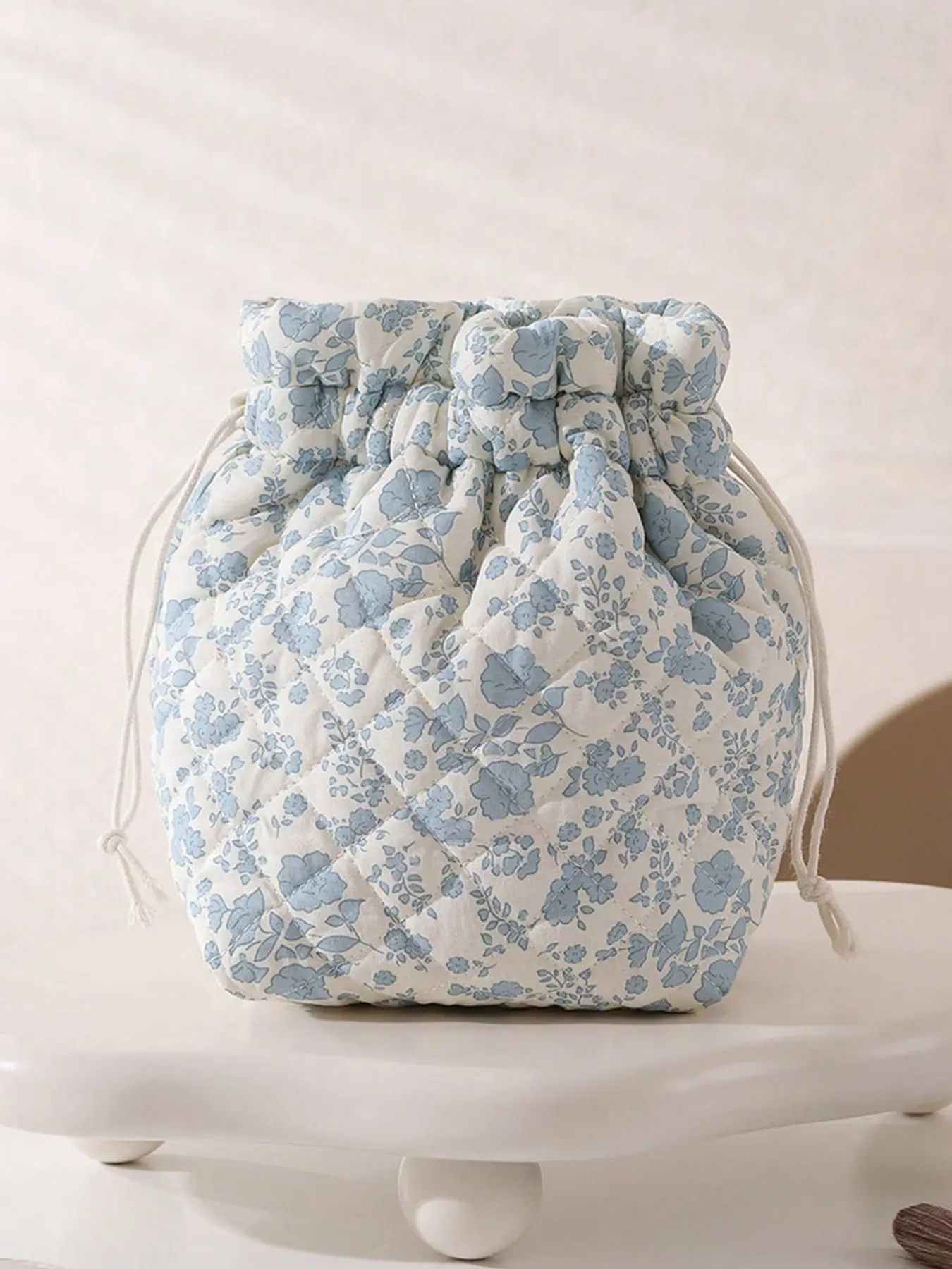 Fashion Floral Print Drawstring Bag, Cute Drawstring Makeup Bag, Makeup Organizer Pouch, Ethnic Style Cosmetic Storage, Grid Travel Essential Gift, Cosmetics Organizer, Travel Accessory, Travel Makeup Bags Organizers