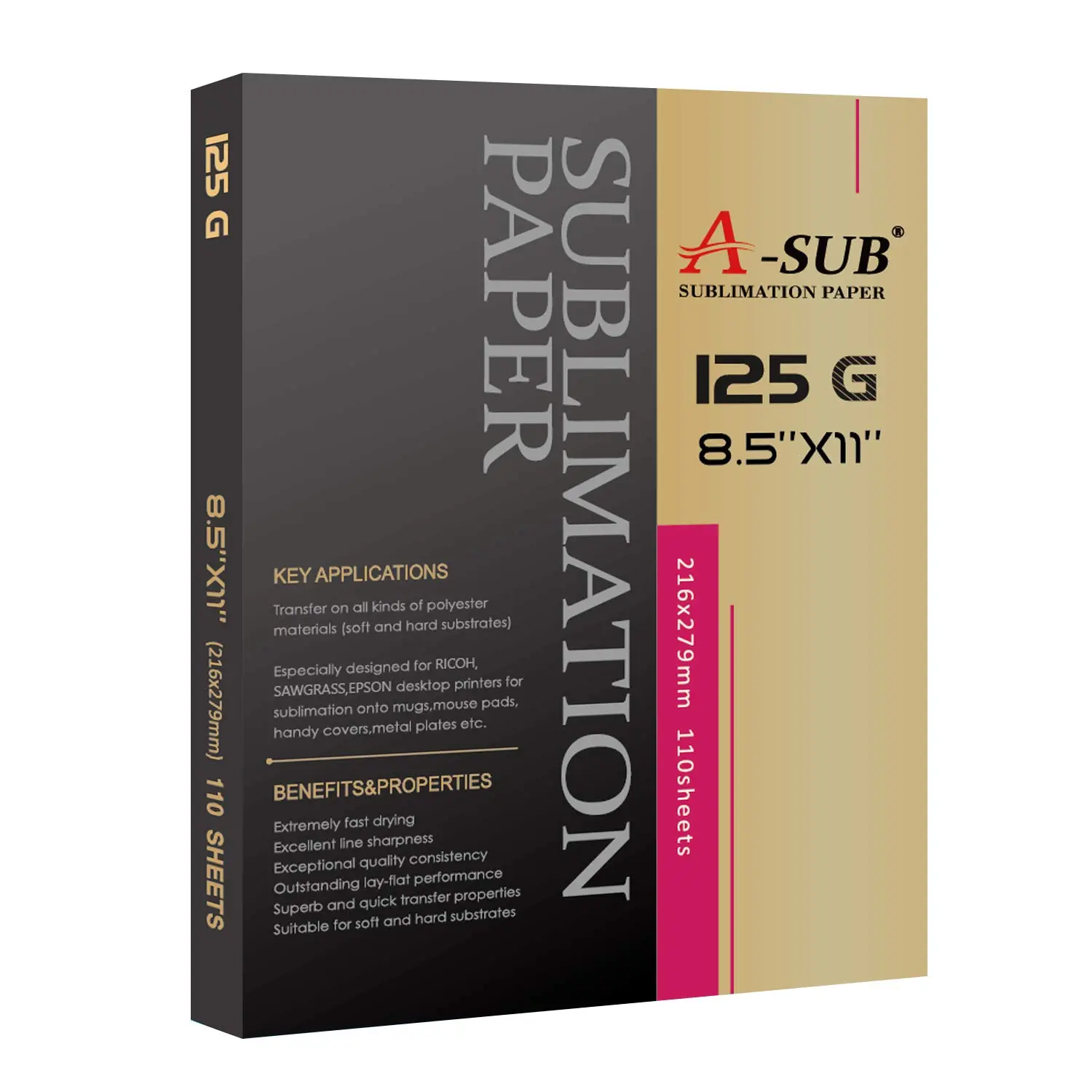 A-SUB 8.5" x 11" Sublimation Paper 125gsm, 110 Sheets for DIY Gifts