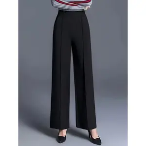 Women’s high-waisted straight-leg pants, casual slim-fit business trousers, seasonal office wear, elastic waistband, minimalist design GARMENTARY