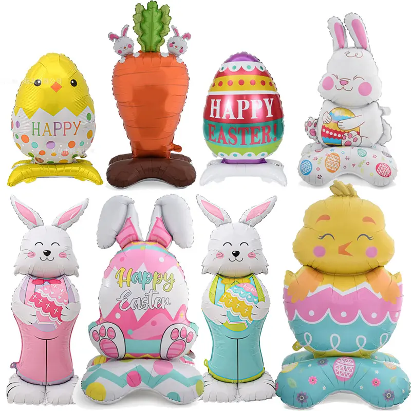 1pc,Large Easter Standing Balloon for Happy Easter Day Party Decorations 150cm Bunny Easter Egg Balloons Kids Party Favors Rose Red balloon  stack