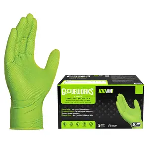 GLOVEWORKS HD GREEN 8 MIL NITRILE GLOVES WITH RAISED DIAMOND TEXTURE, LATEX-FREE DISPOSABLE GLOVES