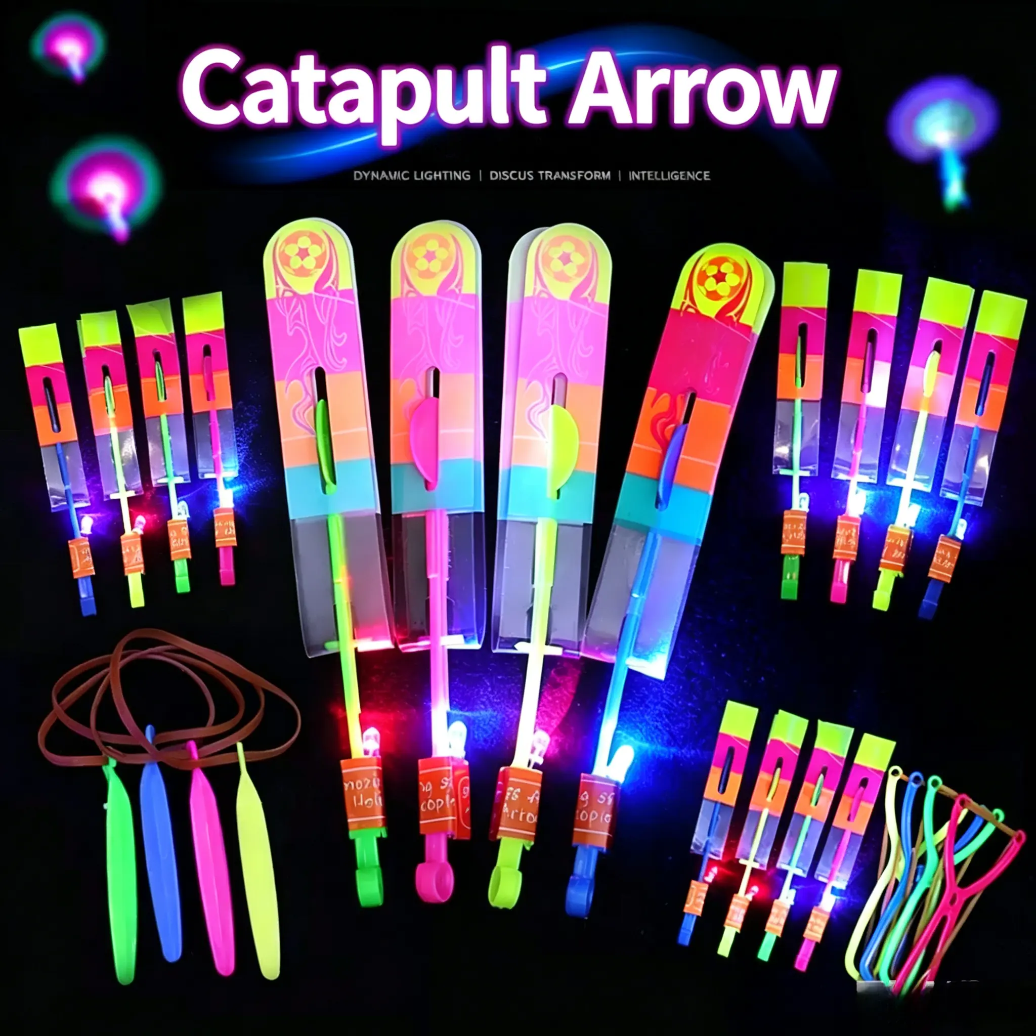 Light-Up Flying Dragonfly Slingshot Toy - Soft, Safe Spinning Glowing Catapult Flyer, Outdoor Night Toy for Kids, Birthday Party Favors with Memory Training and Observation Benefits, Glowing Toy, Intelligence