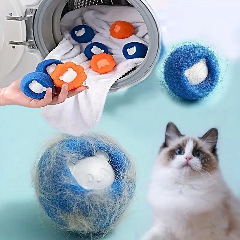 10pcs Vibrant Reusable Pet Hair Removal Balls - Automatic Plush Filter, Suitable for Clothes and Washing Machines, Blue and Orange Design, Cat Hair and Plush Filter | Durable Plastic Construction, Washing Machine Pet Hair Remover for All Seasons