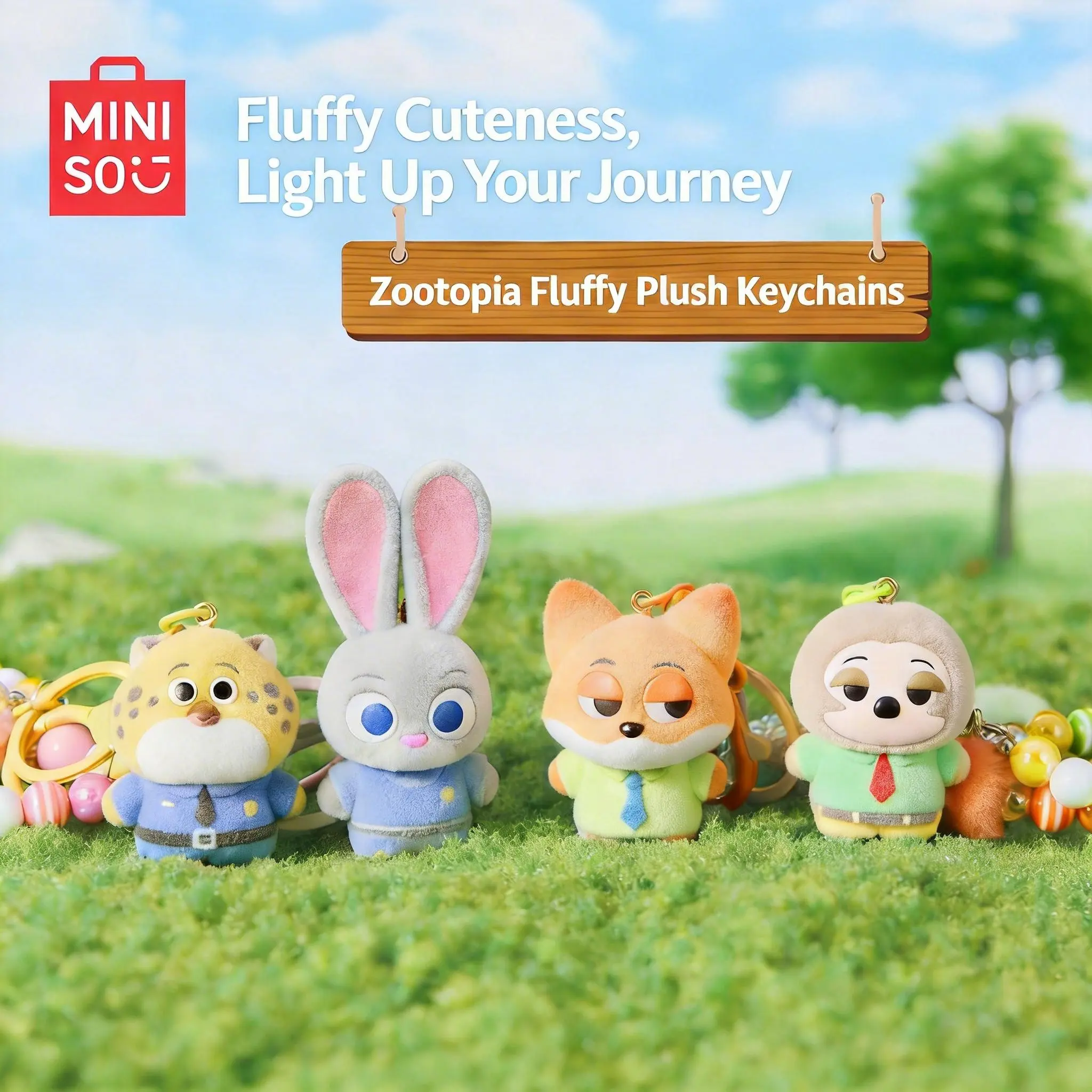 MINISO Zootopia Nick & Judy Fluffy Plush Keychain — Cute Bag Charm Pendant for Bags and Keys; Bag Accessories; Cute Keychain #Summervibes, Back To School