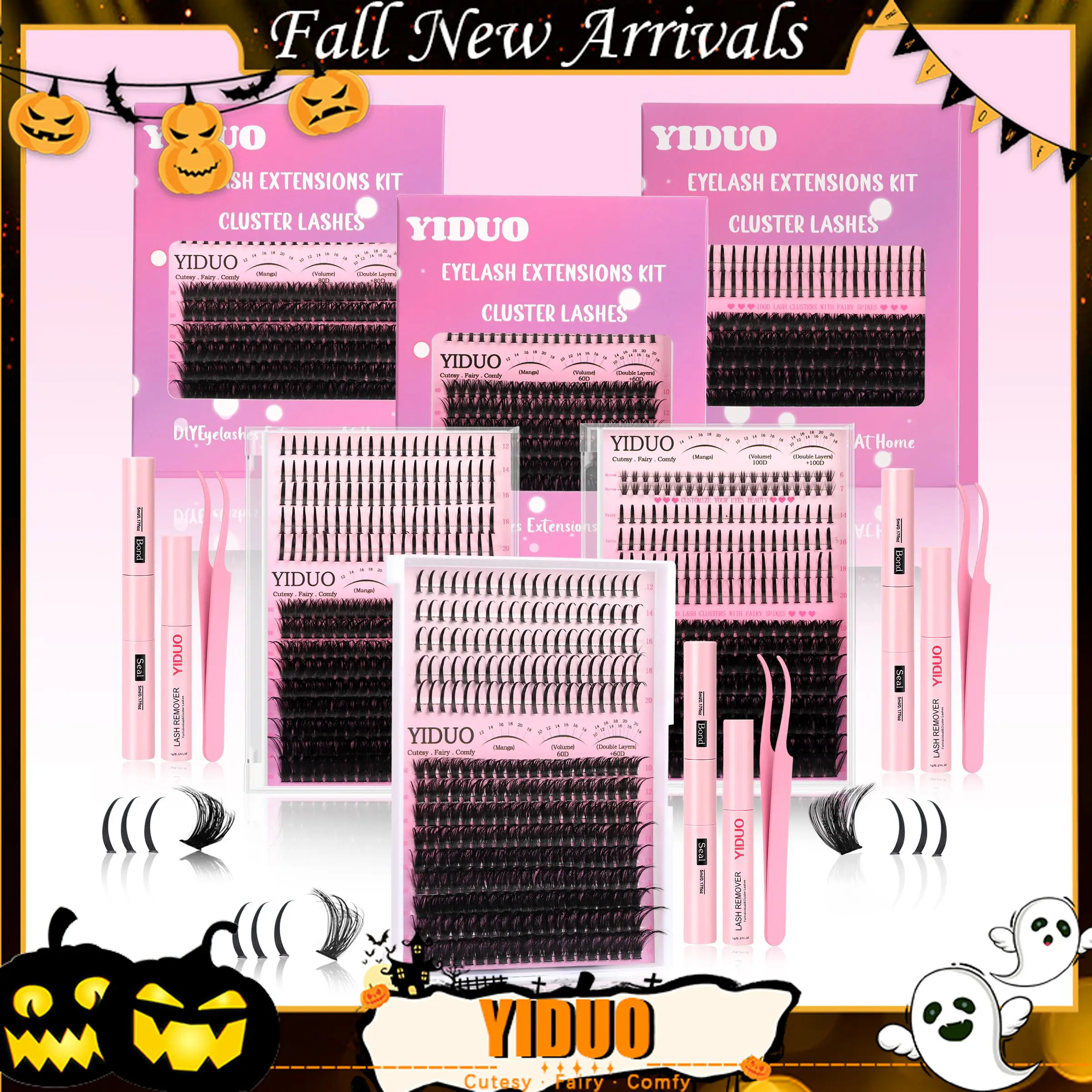 Individual False Eyelashes Kit, 60D/80D/100D Mixed Length Eyelash Extensions Kit, Self Grafting Curl Eyelashes, Eye Makeup Enhancement False Eyelashes