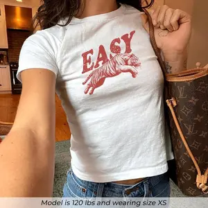 Easy Tiger Baby Tee, Retro Tiger Graphic Shirt, Cool Vintage Baby Tee, Y2K Aesthetic Top, 90s Style Women's Cute Crop Top