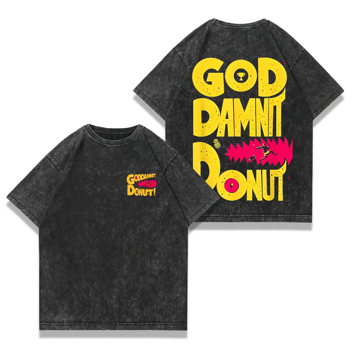 Men's Vintage Heavyweight Round Neck Short-Sleeve Casual Distressed Washed Graphic T-Shirt - Dungeon Crawler Carl Goddamnit Donut Sci-Fi Book Lover, Designer Cotton Seamless Bookish Comfort Menswear Vintage Graphic Tees, Top, Sports, Graphic Print