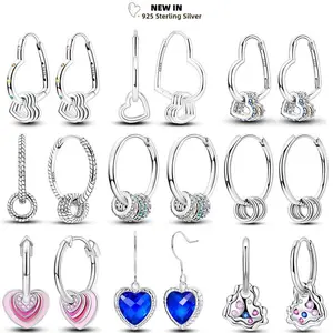 Heart-Shaped 925 Silver Hoop Earrings Sparkling Overlap Round Circle Love Rose Gold Snake Bone For Women Wedding Earringss Gifts