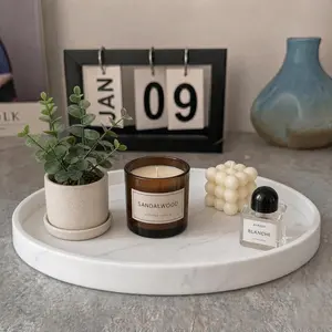 High Quality Round Silicone Marble Tray, Heat Resistant Countertop Mat for Perfume Organizers, Candles & Toiletries - Decorative Vanity Tray for Bathroom, Kitchen & Bedroom