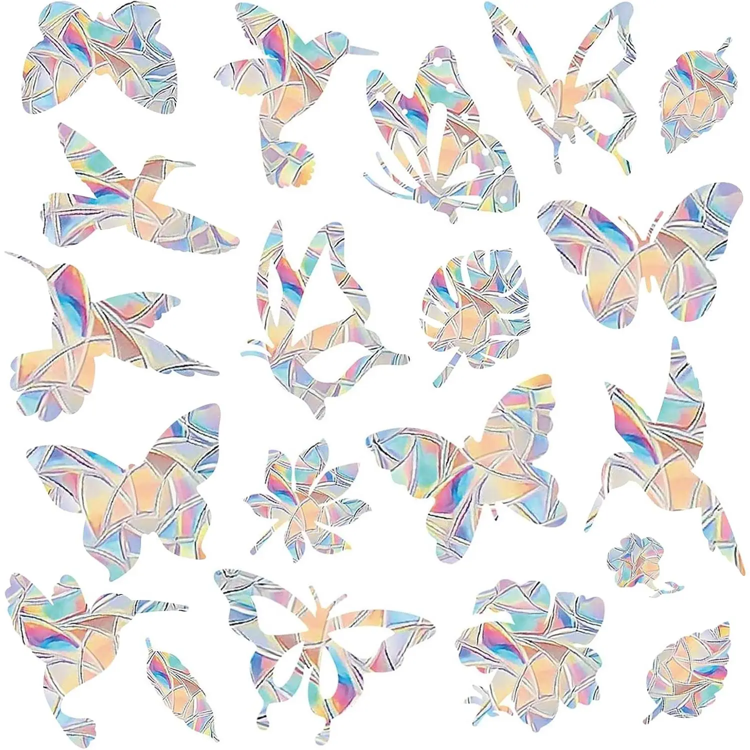 38 count Window Clings Window Rainbow Decals Stickers for Anti  Bird Strikes  Bird Strikes Hitting on Glass Windows Transparent Suncatcher Stickers (Bird,Butterfly, Leaf)