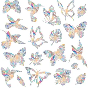 38 count Window Clings Window Rainbow Decals Stickers for Anti  Bird Strikes  Bird Strikes Hitting on Glass Windows Transparent Suncatcher Stickers (Bird,Butterfly, Leaf)