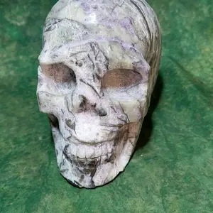 Natural Sugalite Skull Carving, Handcrafted Crystal Decor for Home Display