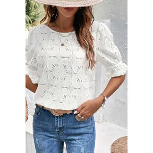 Round Neck Flounce Sleeve Blouse