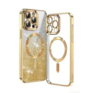 Magnetic Phone Cases for iPhone 17 Pro Max 16 15 14 13 12 11 Pro Max Plus Case, Compatible with Magsafe,Contains a piece of glitter, Full Camera Protection, Soft Magnetic Shockproof Phone Case for iphone 17 Pro Max Bronze Gold