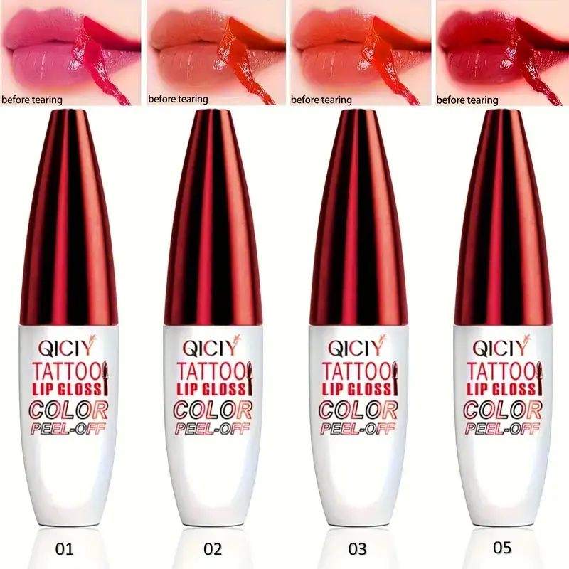 4-Color Peel Off Lip Tint Set, Long-Lasting Hydrating Tattoo Stain, Glossy Finish Cosmetic Makeup, Flawless, Hydrate, Lip Care, Lipgloss, Lipstick