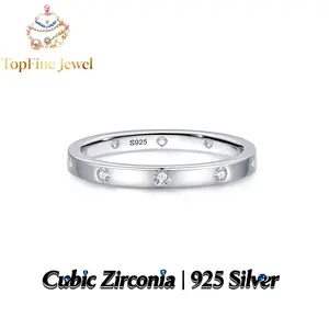 925 Silver Dainty Diamond Accent Ring Sparkling Cubic Zirconia Thin Band Ring, Everyday Versatile Luxury Index Finger Ring, Gift for Girlfriend & Best Friend