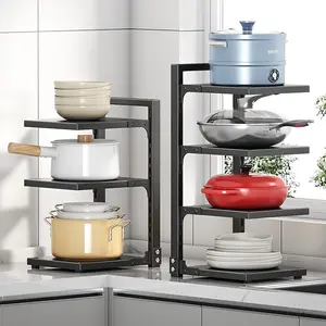 Practical Storage Rack, Heavy-Duty Adjustable 2/3/4-Tier Kitchen Shelf, 23.62-Inch Knife Rack, Large Capacity Hanging Cabinet Organizer, Space-Saving Carbon Steel Pot Storage Rack, Adjustable Shelves for Pots, Pans, and Utensils
