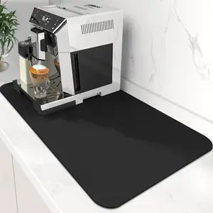 Coffee Mat Super Absorbent Dish Drying Mat Bar Accessories Match with Coffee Machine Large Drying Mats for Kitchen Counter 16" W x 24" L, Black